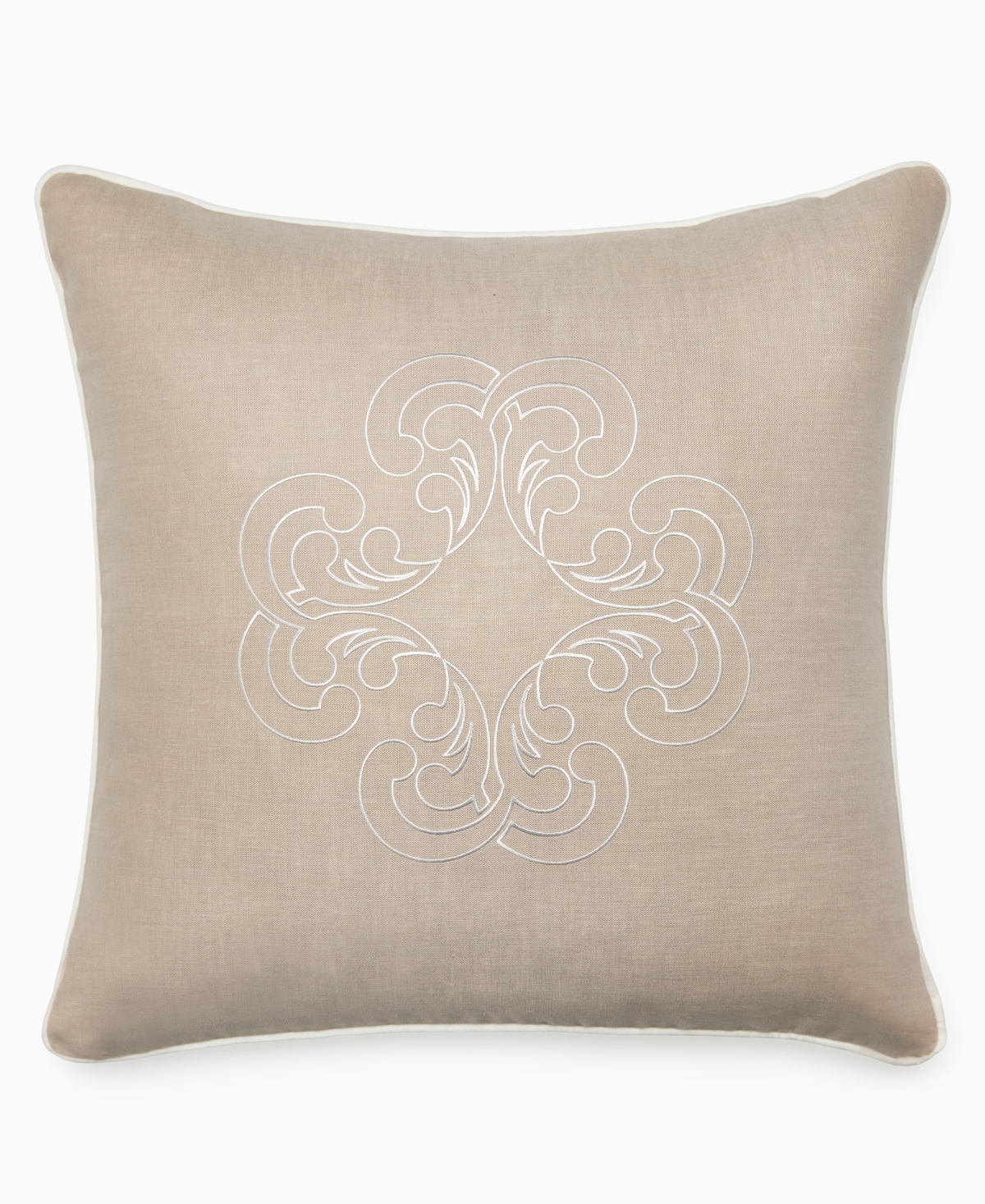 Sferra Embroidered Linen Piped Edges Decorative Pillow, 20" x 20"
