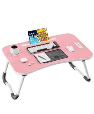 Folding Lap Desk Wood Laptop Bed Table Cup Holder Portable Working