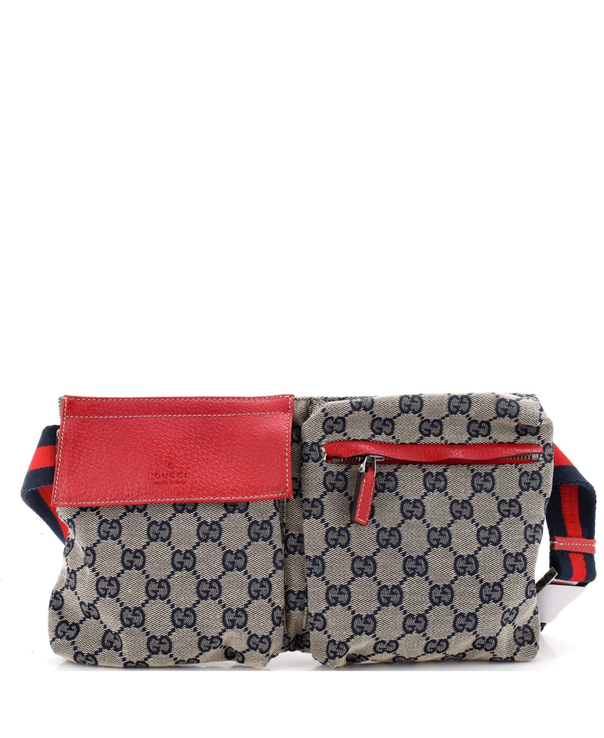 Pre-Owned Gucci Vintage Double Gg Canvas with Leather Belt Bag
