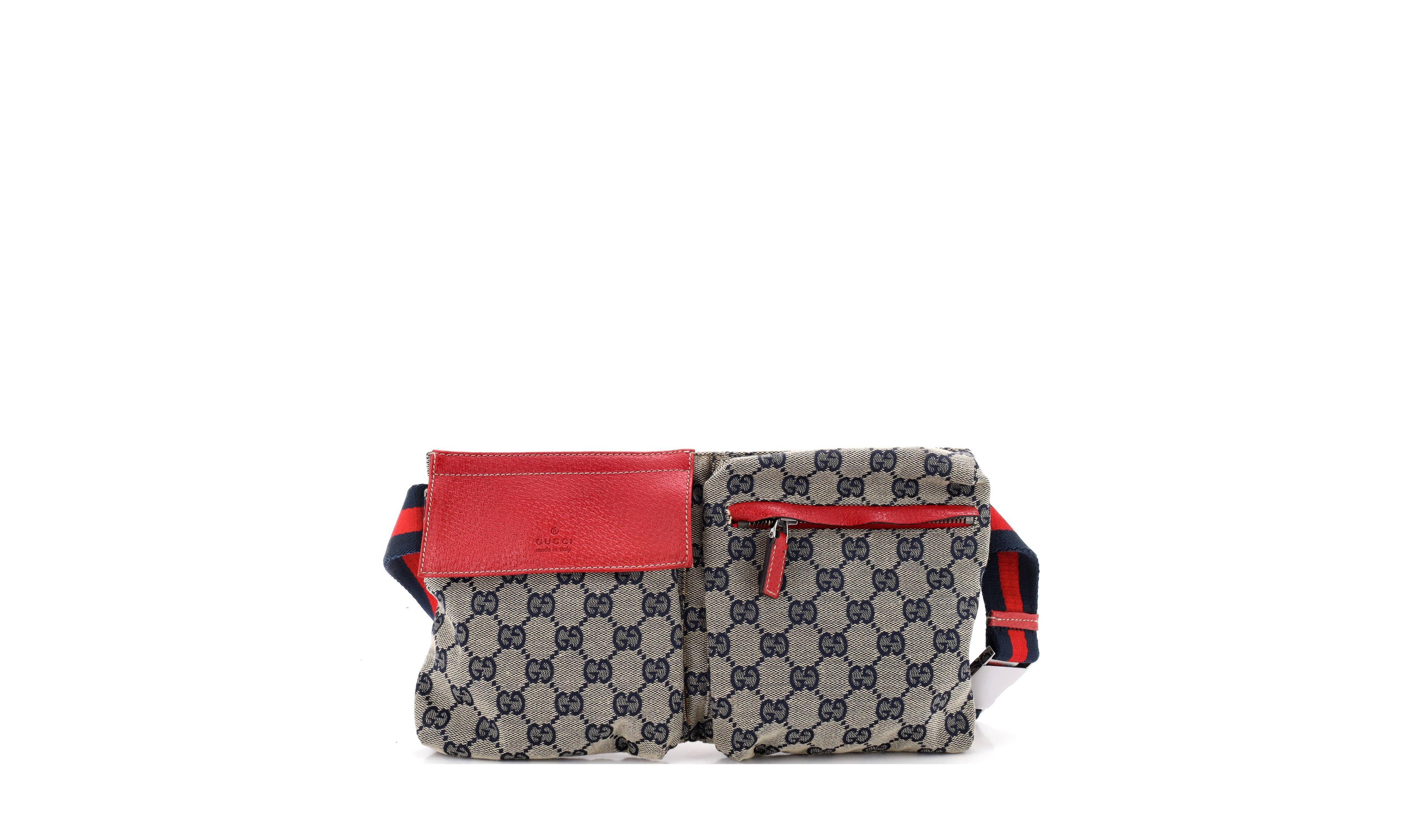 Pre-Owned Gucci Vintage Double Gg Canvas with Leather Belt Bag
