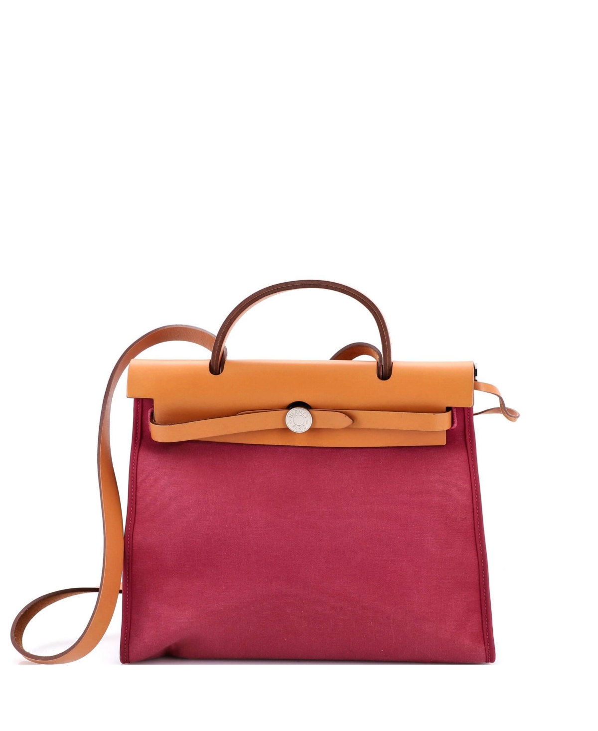 HERMES Herbag Zip Leather and Canvas Work Tote - Pink