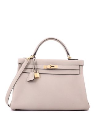Pre-Owned Hermes Kelly 28 Handbag Grey Togo with Gold Hardware