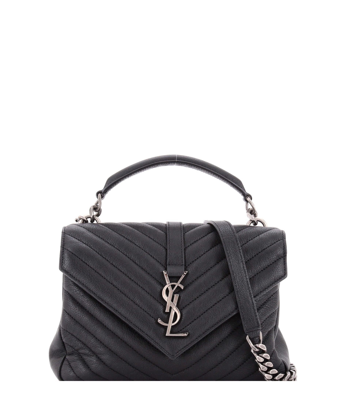 Pre-Owned Saint Laurent Medium Classic Monogram College Bag Matelasse Chevron Leather - Black