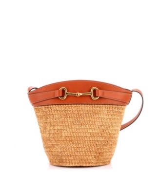 Cr&eacute;cy Raffia and Leather Bucket Bag, 7"W x 9"H x 6.5"D