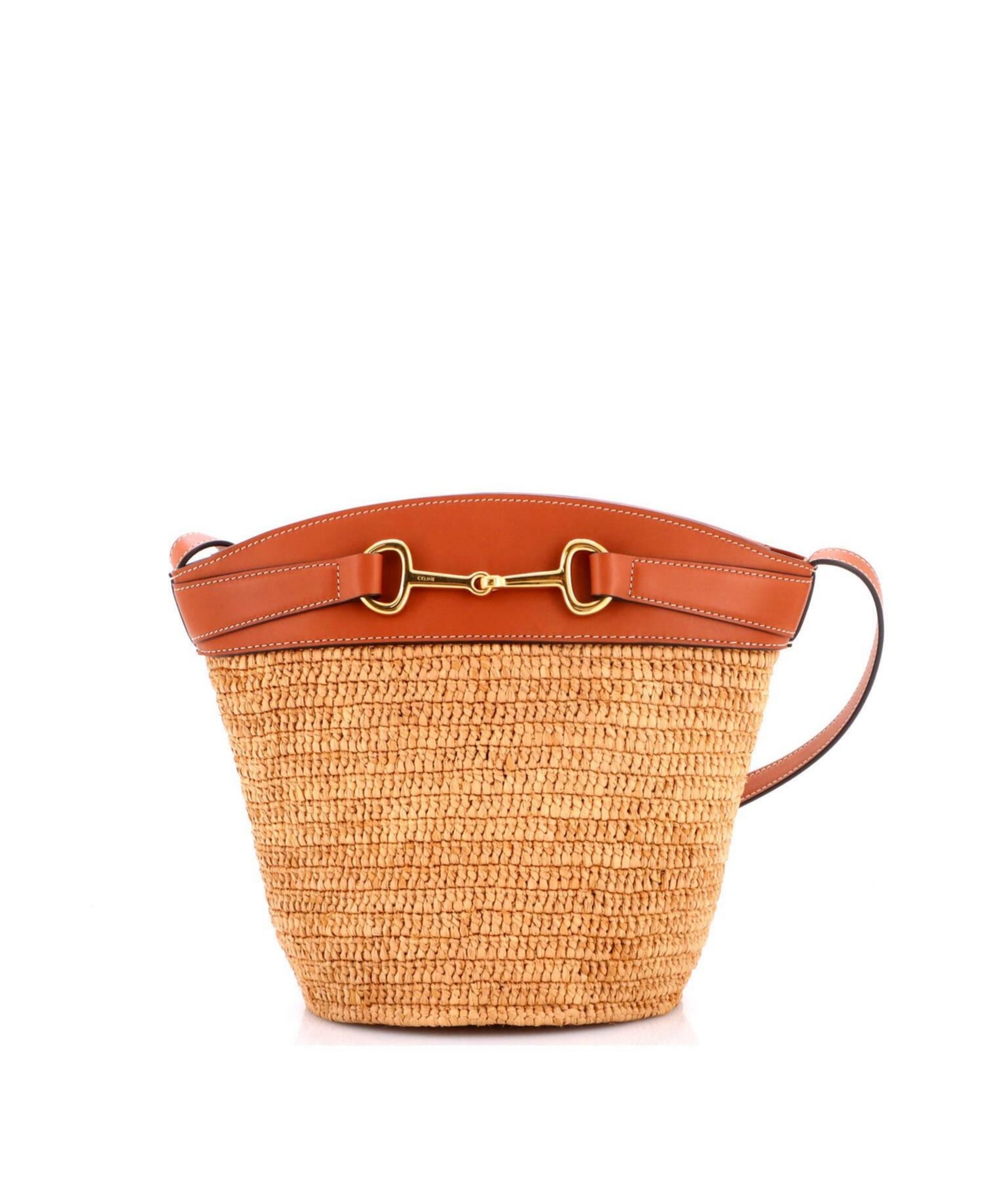 Pre-Owned Celine Crecy Raffia and Leather Bucket Bag, 7"W x 9"H x 6.5"D
