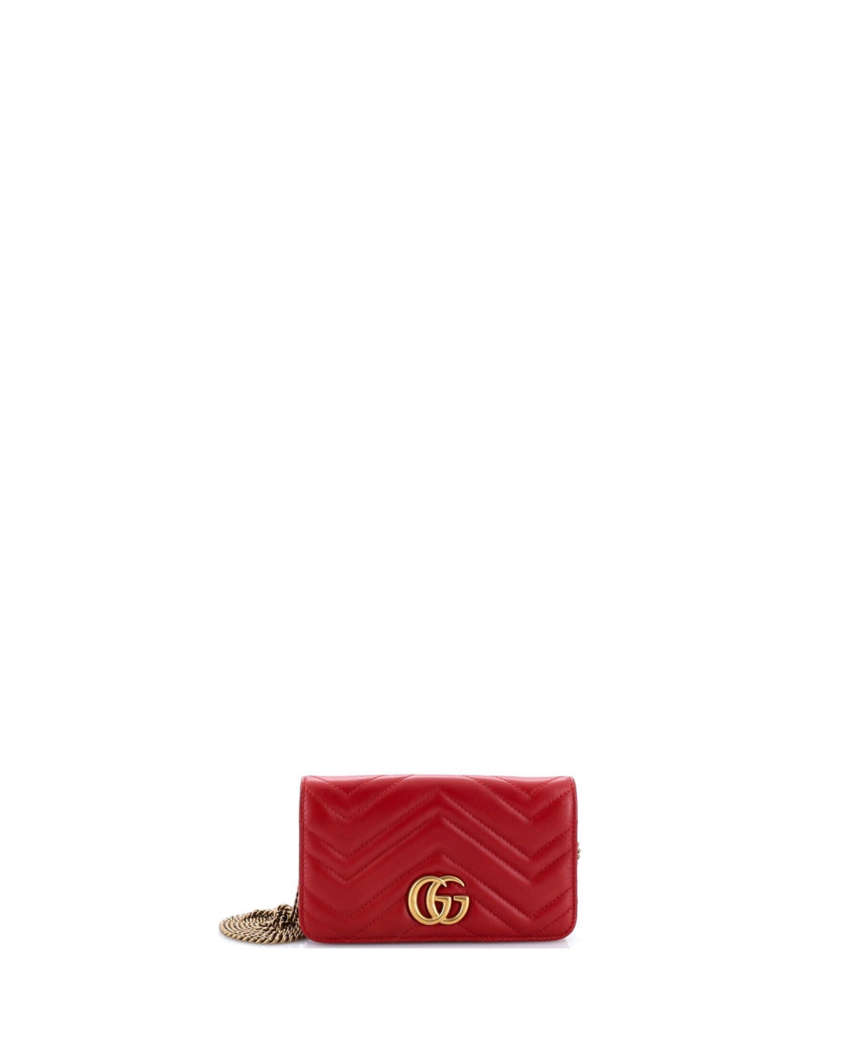 Pre-Owned Gucci Mini Gg Marmont Chain Flap Bag Matelasse Leather - Red