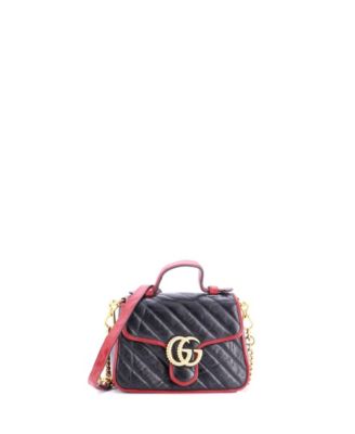 Mini GG Marmont Top Handle Flap Bag Diagonal Quilted Leather