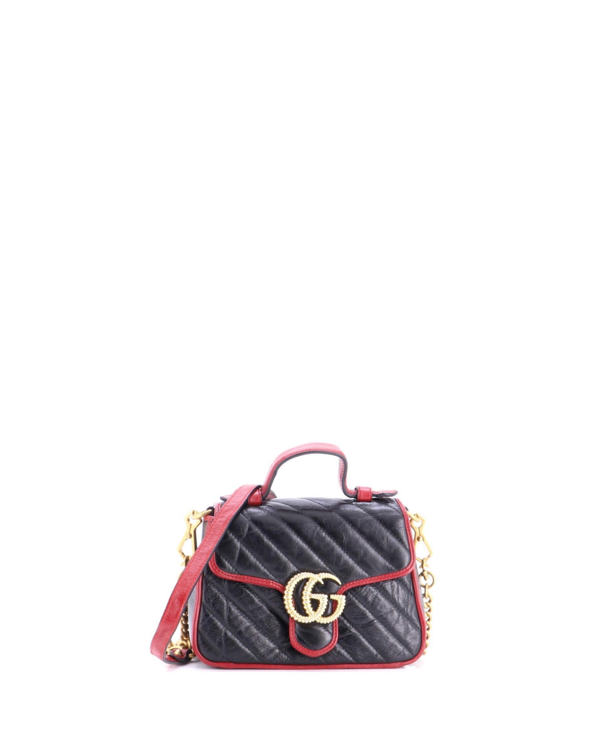 Pre-Owned Gucci Mini Gg Marmont Top Handle Flap Bag Diagonal Quilted Leather - Black