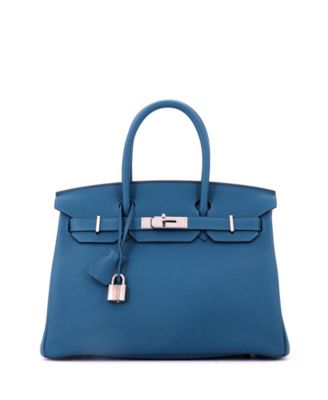 Pre-Owned Hermes Birkin 30 Handbag Blue Togo with Palladium Hardware