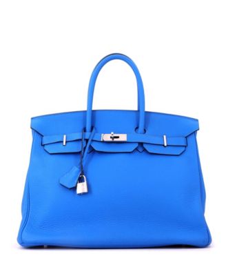 Pre-Owned Hermes Birkin 35 Handbag Blue Clemence with Palladium Hardware