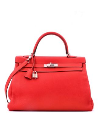 Pre-Owned Hermes Kelly 35 Handbag Red Togo with Palladium Hardware