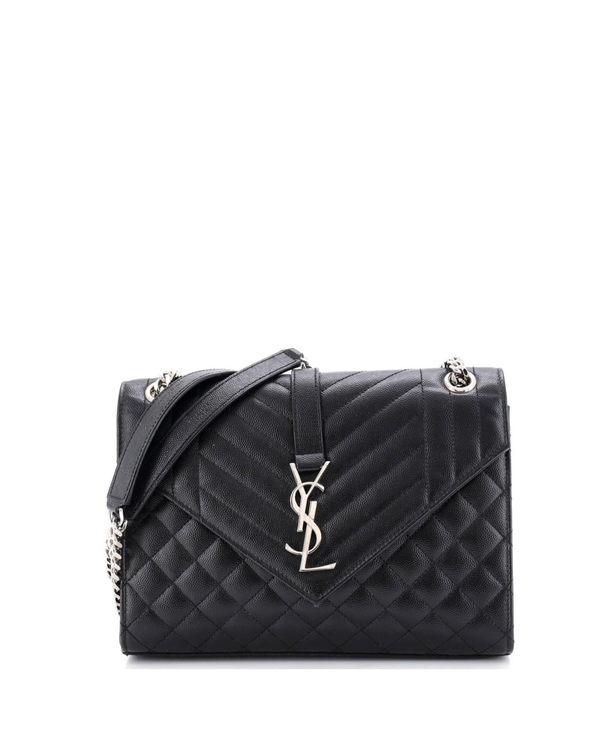 Pre-Owned Saint Laurent Medium Classic Monogram Envelope Satchel Mixed Matelasse Leather - Black