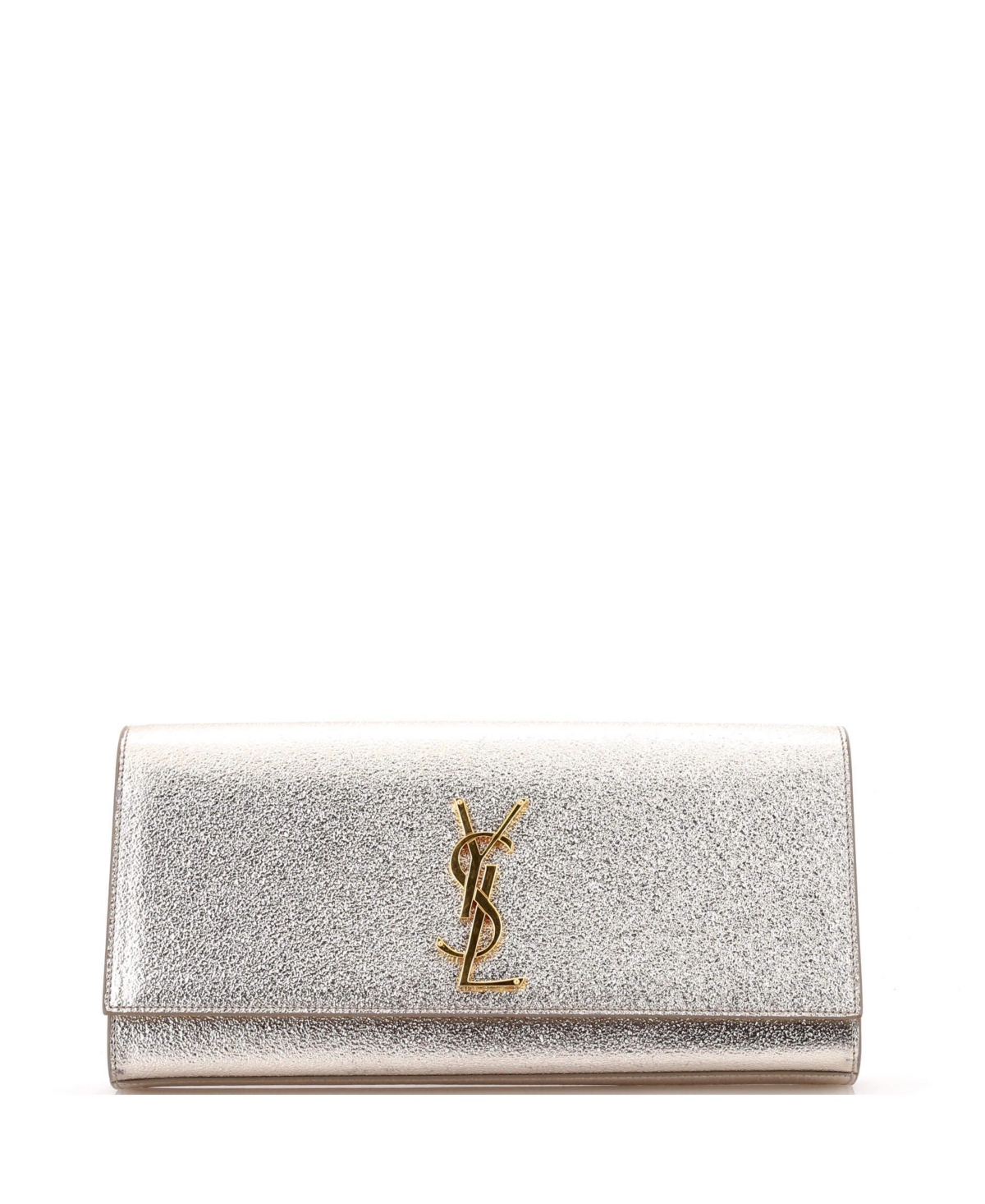 Pre-Owned Saint Laurent Long Classic Monogram Clutch Metallic Calfskin - Silver