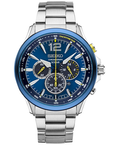 Seiko Men's Solar Chronograph Jimmie Johnson Special Edition Stainless Steel Bracelet Watch & Interchangeable Strap 45mm SSC505