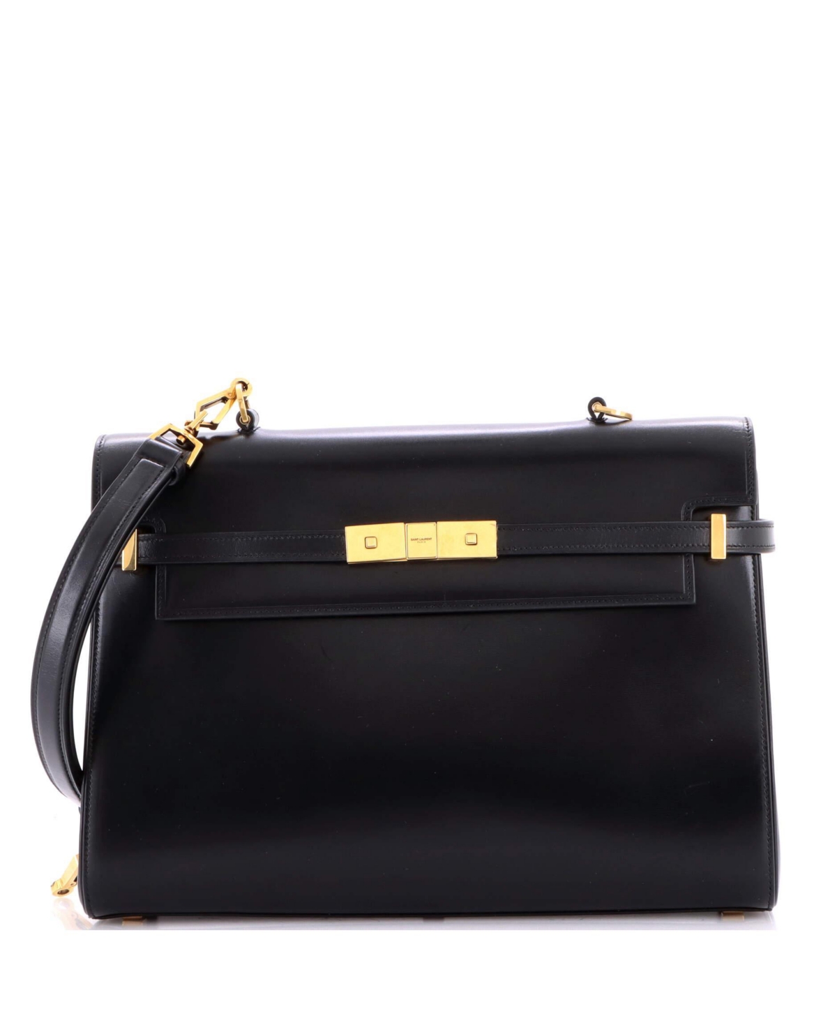 Pre-Owned Saint Laurent Manhattan Medium Canvas and Leather Flap Top Handle Shoulder Bag - Black