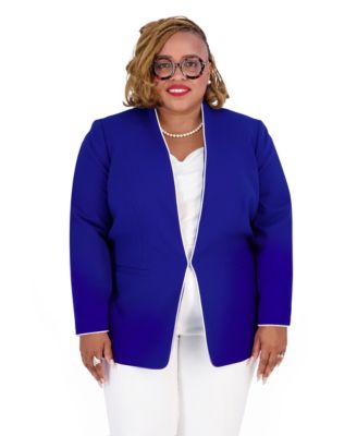 Women's Kissing Front Collarless V-Neck Piping Blazer