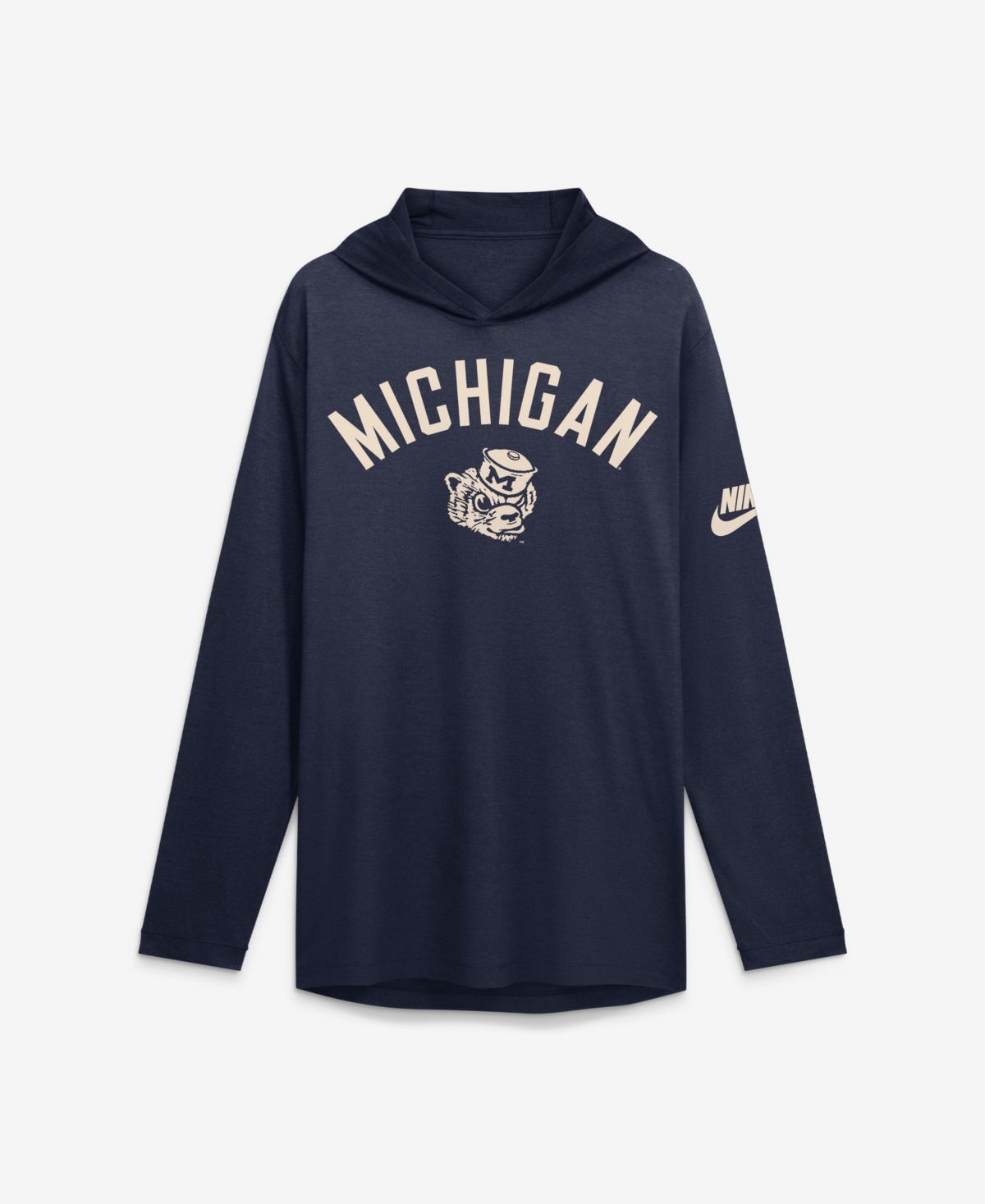 Nike Men's Michigan Wolverines Legacy Arch Tri-Blend Long Sleeve Hooded T-Shirt