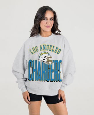 Women's Ash Los Angeles Chargers Fierce Focus Premium Oversized Fleece Pullover Sweatshirt
