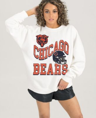 Women's White Chicago Bears Oversized Hard Earned Premium Fleece Pullover Sweatshirt