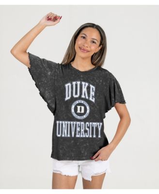 Women's Black Duke Blue Devils Relaxed Fit Victory Mode Flutter Sleeve T-Shirt