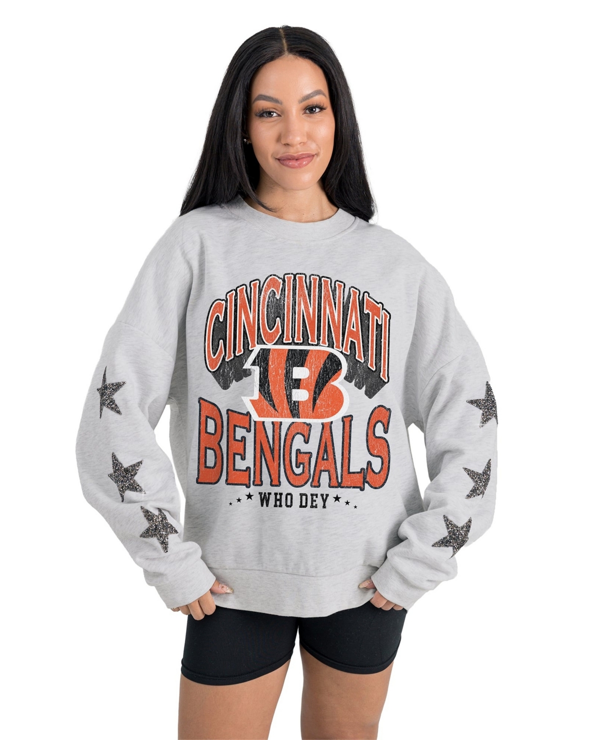 Gameday Couture Women's Cincinnati Bengals Resilience Relaxed-Fit Rhinestone Pullover Sweatshirt