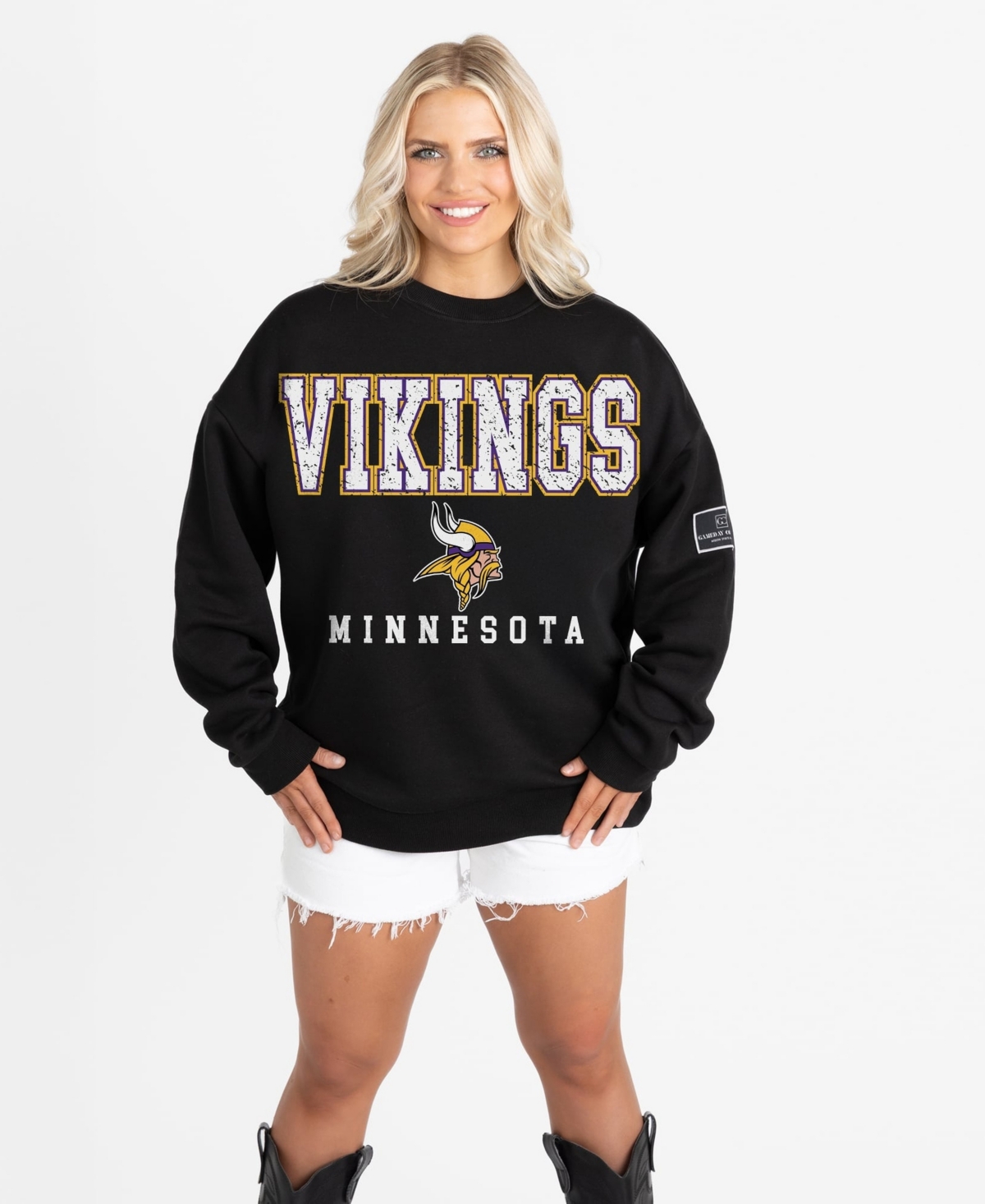 Gameday Couture Women's Minnesota Vikings Level Up Oversized Crewneck Graphic Sweatshirt
