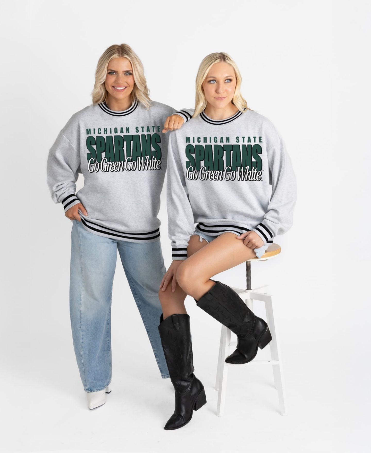 Женская толстовка Gameday Couture Gray Michigan State Spartans Oversized Showdown Ringer Stripe — фото 6