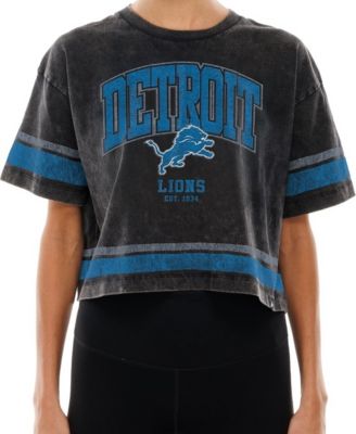 Women's Black Detroit Lions Lifestyle Mineral Wash Boxy Cropped T-Shirt
