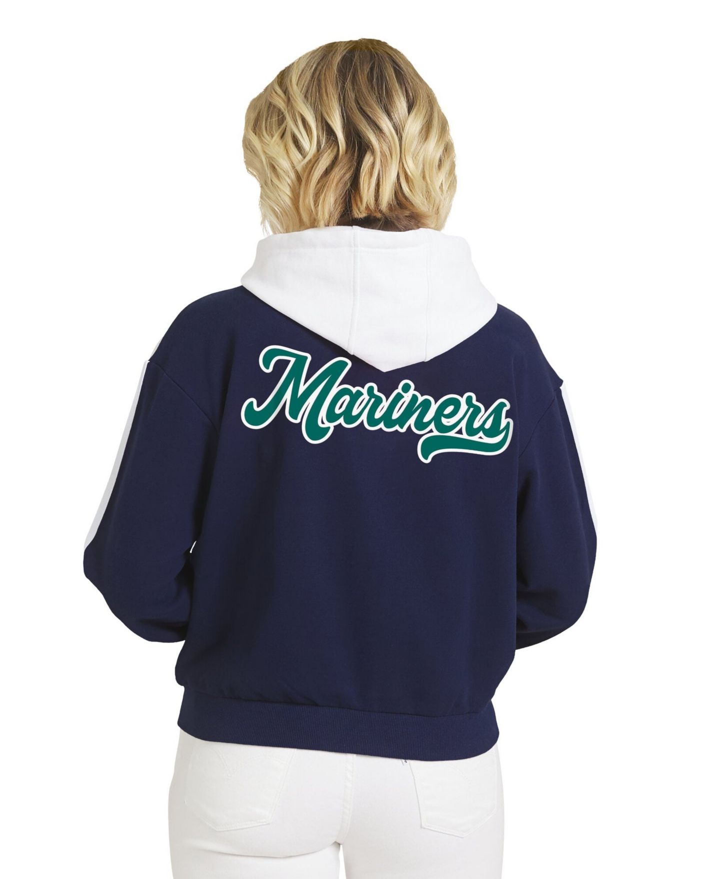 Женское худи WEAR by Erin Andrews Navy/White Seattle Mariners Color Blocked Full-Zip — фото 2