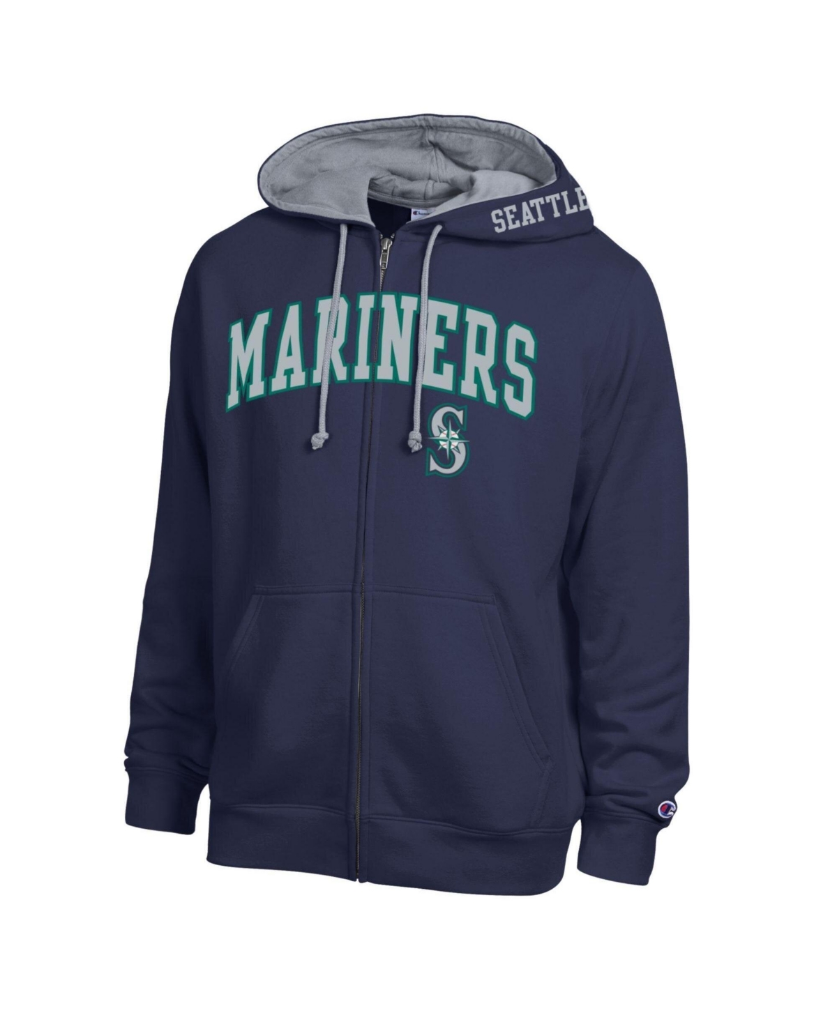 Champion Men's Seattle Mariners Fleece Full-Zip Relaxed-Fit Hoodie - Navy, Heather Gray