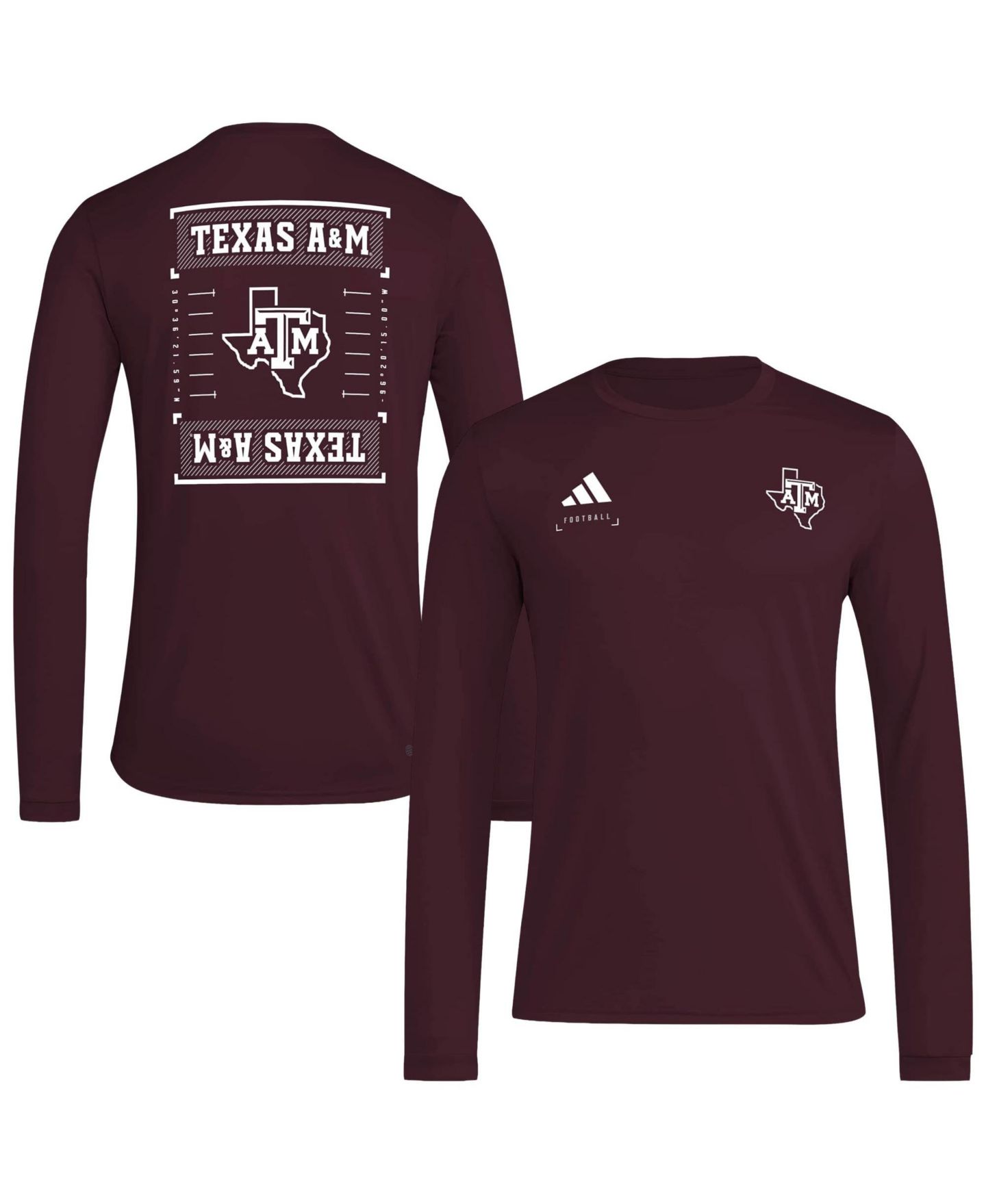 Мужская футболка adidas Maroon Texas A&M Aggies Locker Football Icon Aeroready Pre-Game Long Sleeve — фото 1