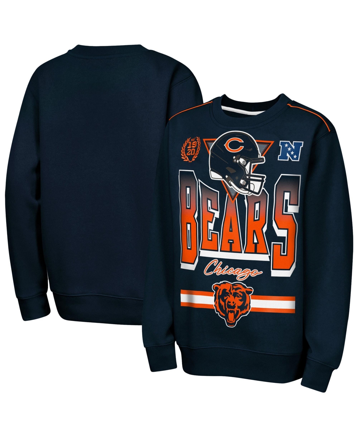Outerstuff Kids' Boys' And Girls' Chicago Bears Crewneck Long Sleeve Sweatshirt In Navy,orange