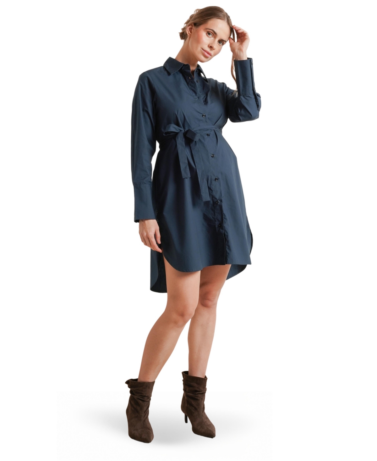 Nom Maternity Weekday High-Low Hem Collared V-Neck Button-Front Dress