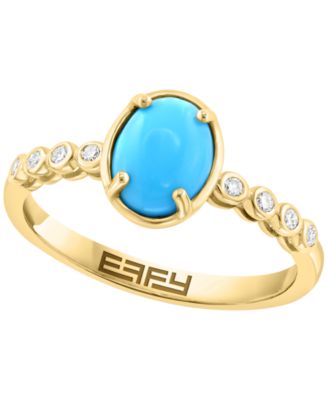 Diamond (1/10 ct. t.w.) and Turquoise (1/10 ct. t.w.) Ring in 14k Yellow Gold