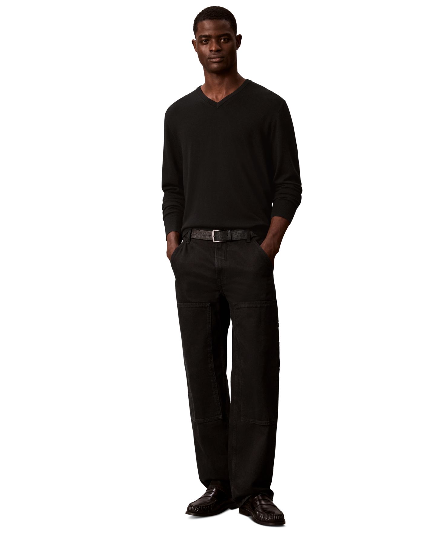 Мужской свитер Calvin Klein Merino Wool Classic-Fit V-Neck, цвет: Чёрный — фото 2