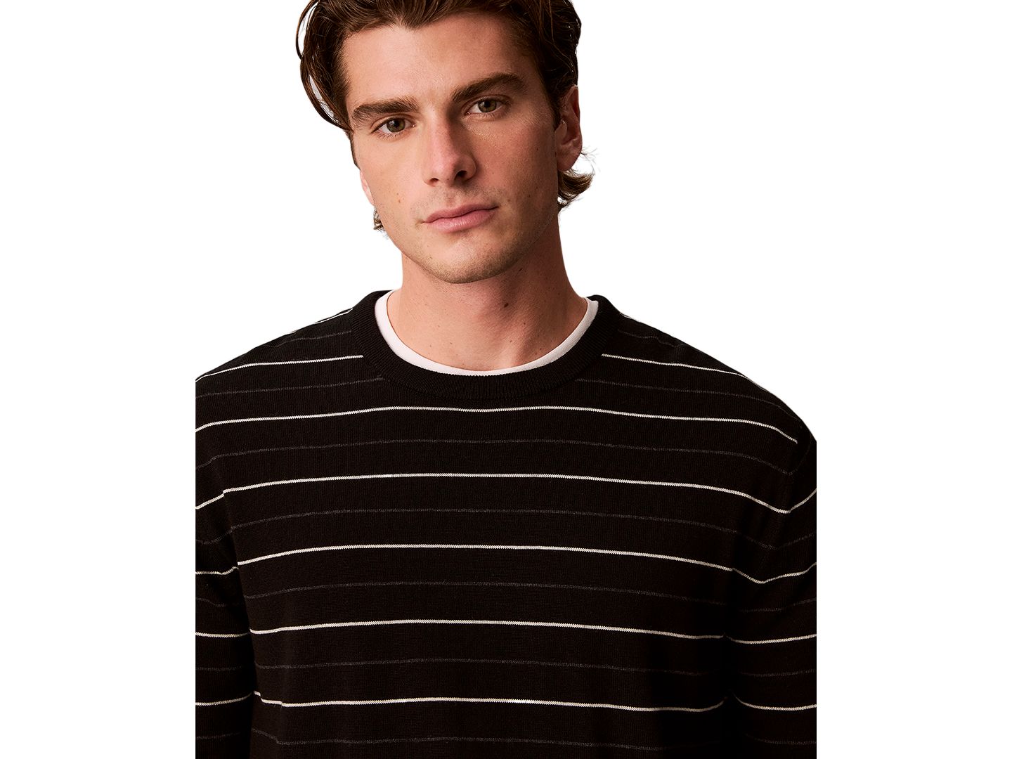 Мужской свитер Calvin Klein Merino Stripe Lightweight Crewneck, цвет: Чёрный — фото 4