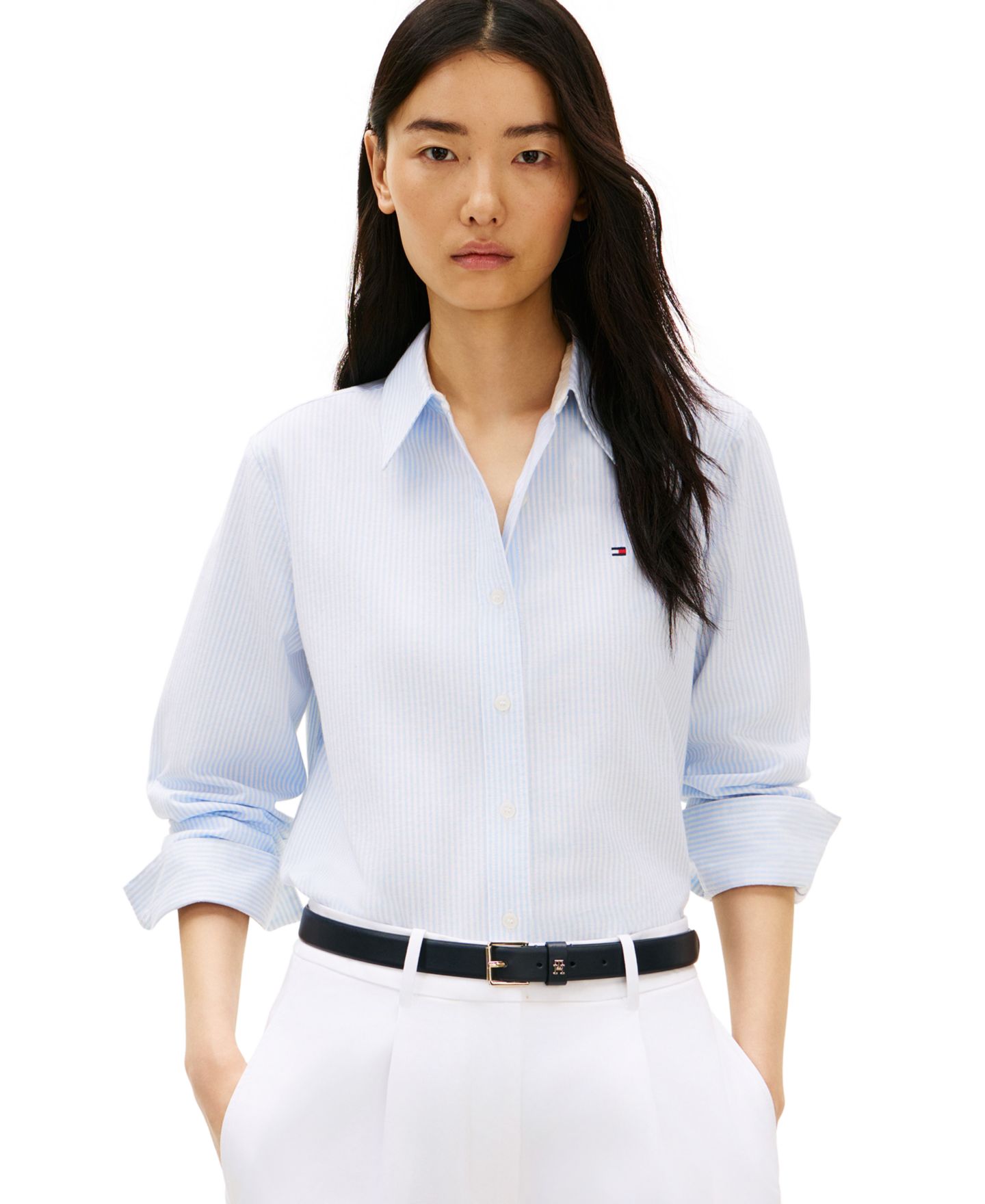 Женская рубашка Tommy Hilfiger Long-Sleeve Oxford, цвет: Синий — фото 1