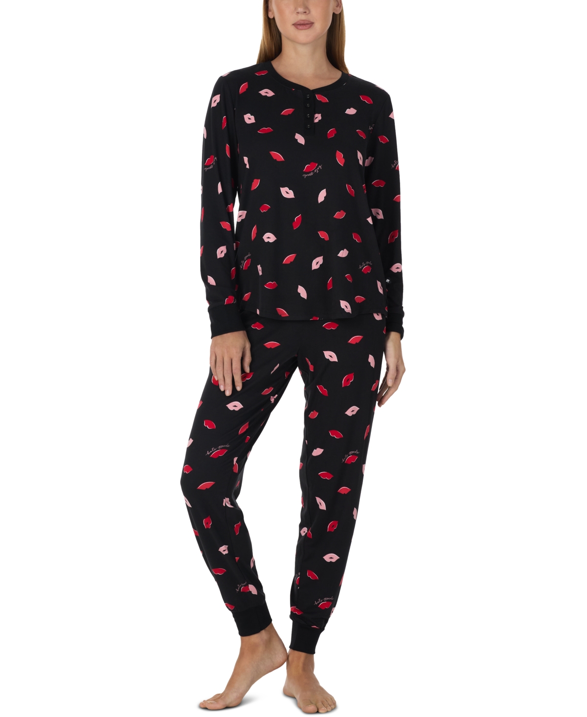 kate spade new york Women's Henley Long-Sleeve Brushed-Jersey Pajama Set