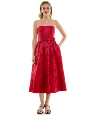 Juniors' Strapless Fit & Flare Midi Floral-Print Dress