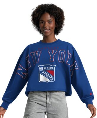 Women's  Royal New York Rangers Bleachers Cropped Drop Shoulder Sweatshirt