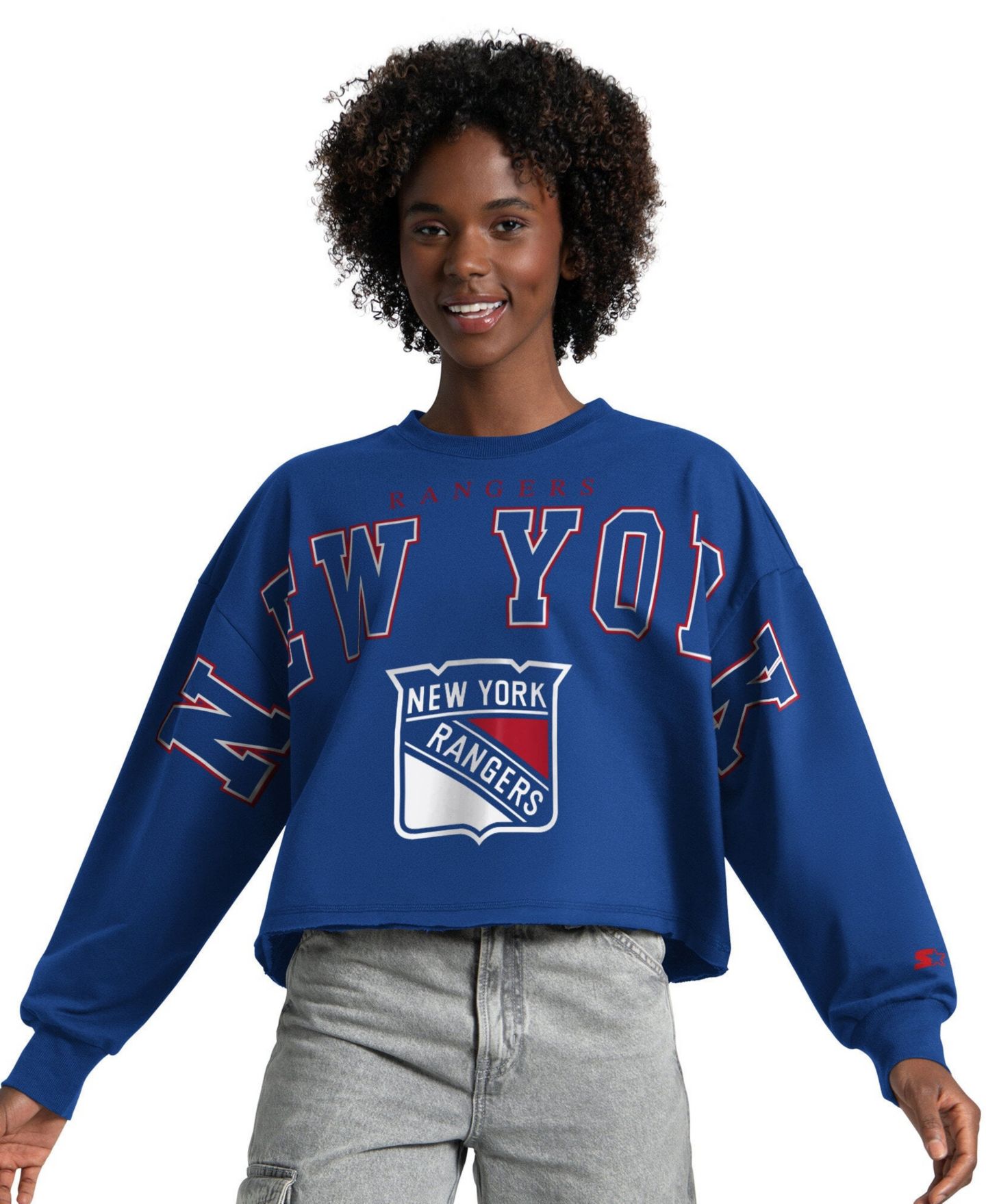 Женская толстовка Starter Royal New York Rangers Bleachers Cropped Drop Shoulder — фото 1