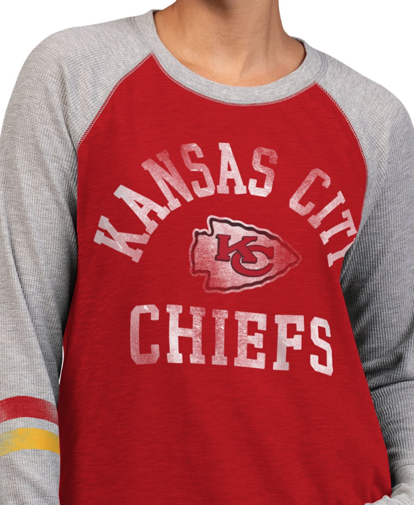 Женская футболка Starter Red/Gray Kansas City Chiefs Waffle-Knit Raglan Long Sleeve — фото 2