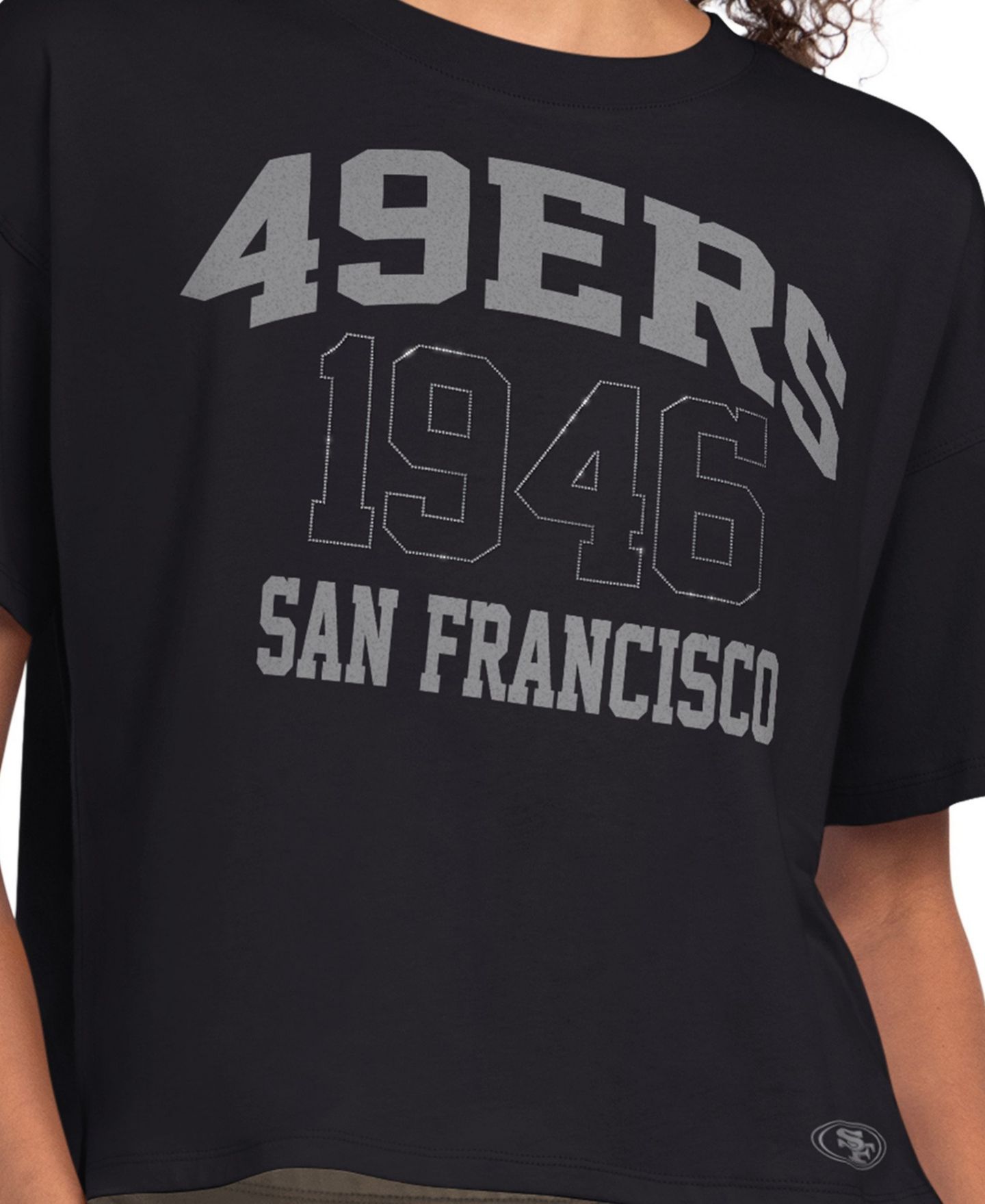 Женская футболка Starter Black San Francisco 49ers Rhinestone Boxy Cropped — фото 2
