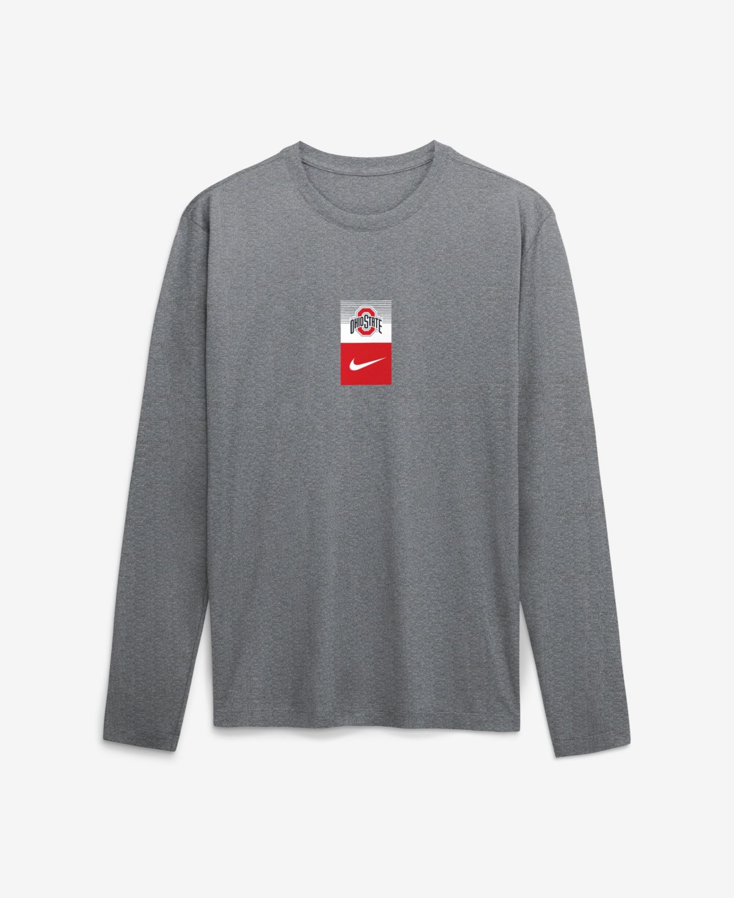 Мужская футболка Nike Heather Gray Ohio State Buckeyes Double Stack Legend Dri-FIT Long Sleeve — фото 2