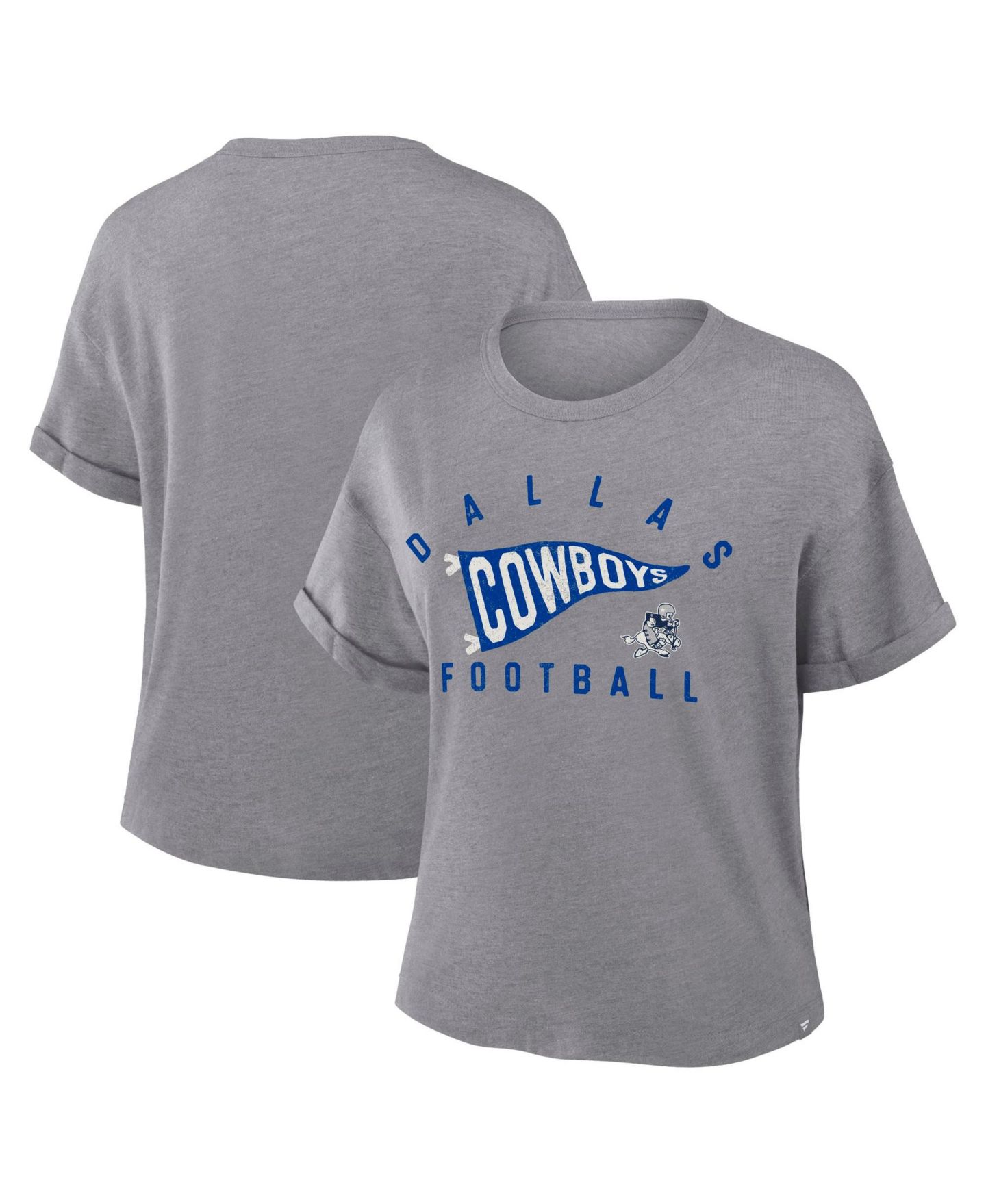 Женская футболка Fanatics Heather Gray Dallas Cowboys Pennant Wave Tribute Tri-Blend Boxy — фото 1