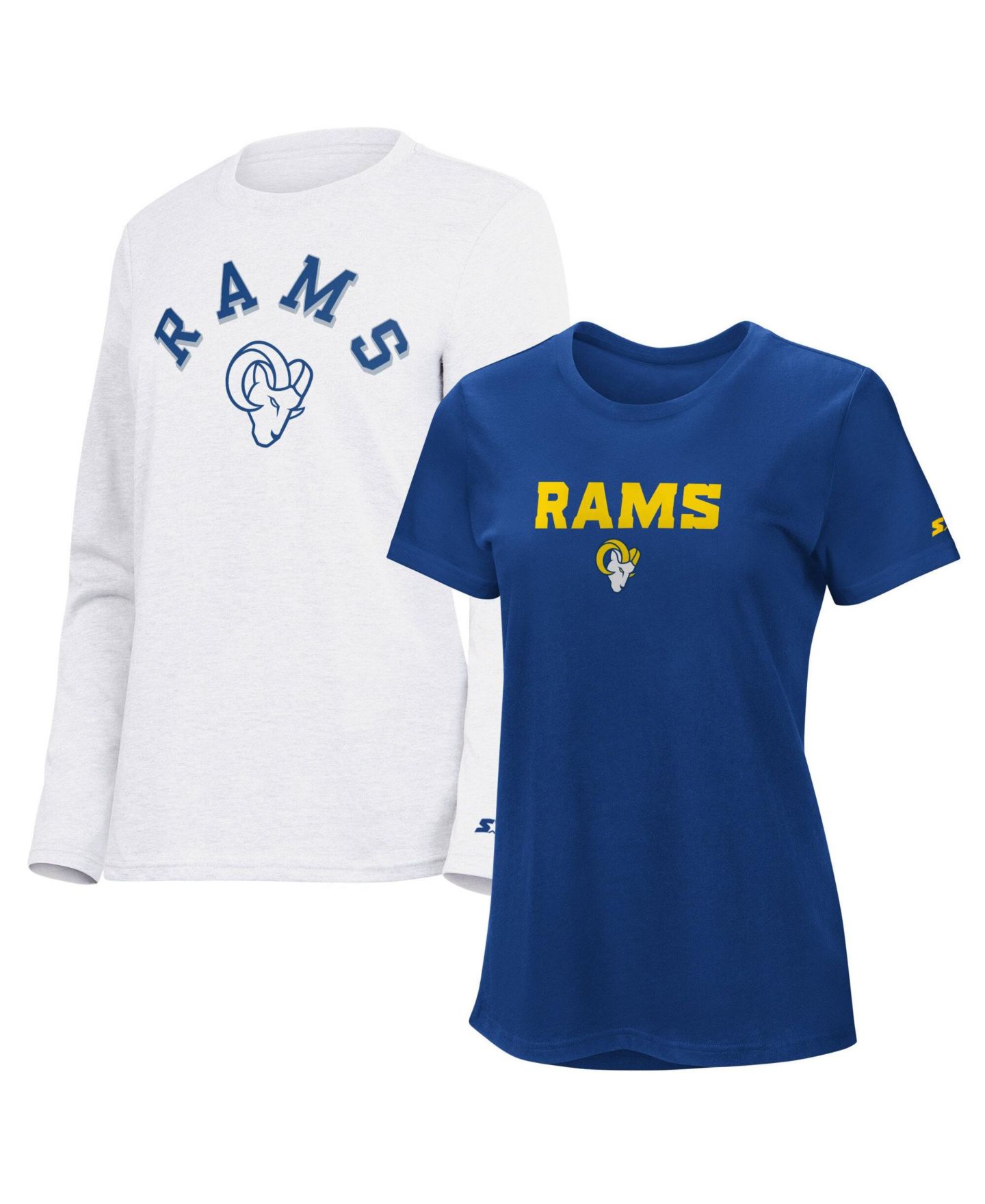 Женские футболки Starter Royal/Ash Los Angeles Rams Short Sleeve & Long Sleeve T-Shirt Combo Pack — фото 1