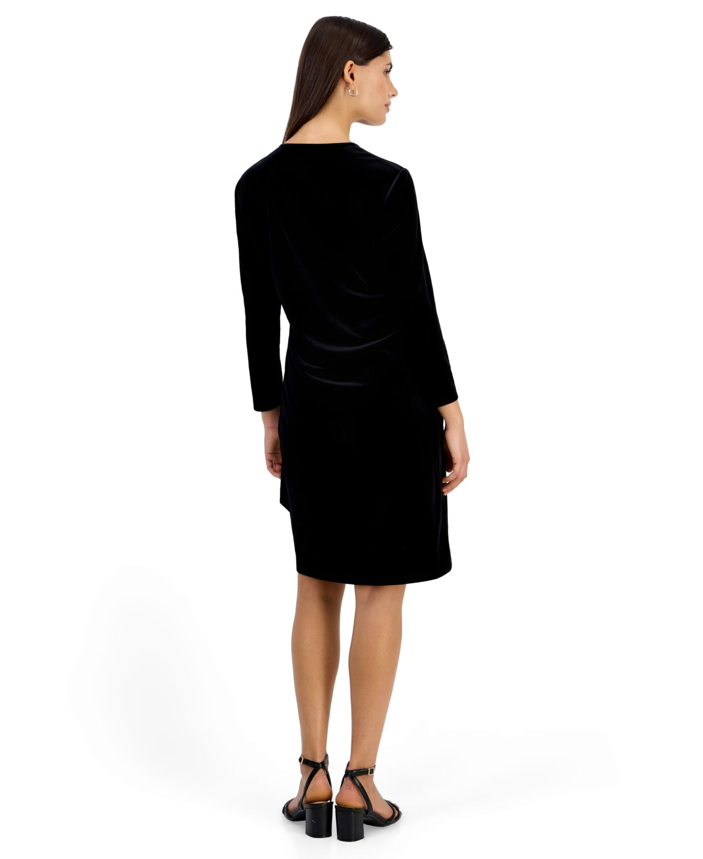 Женское платье Anne Klein Petite Classic Faux-Wrap Velvet V-Neck Wrap, цвет: Чёрный — фото 3