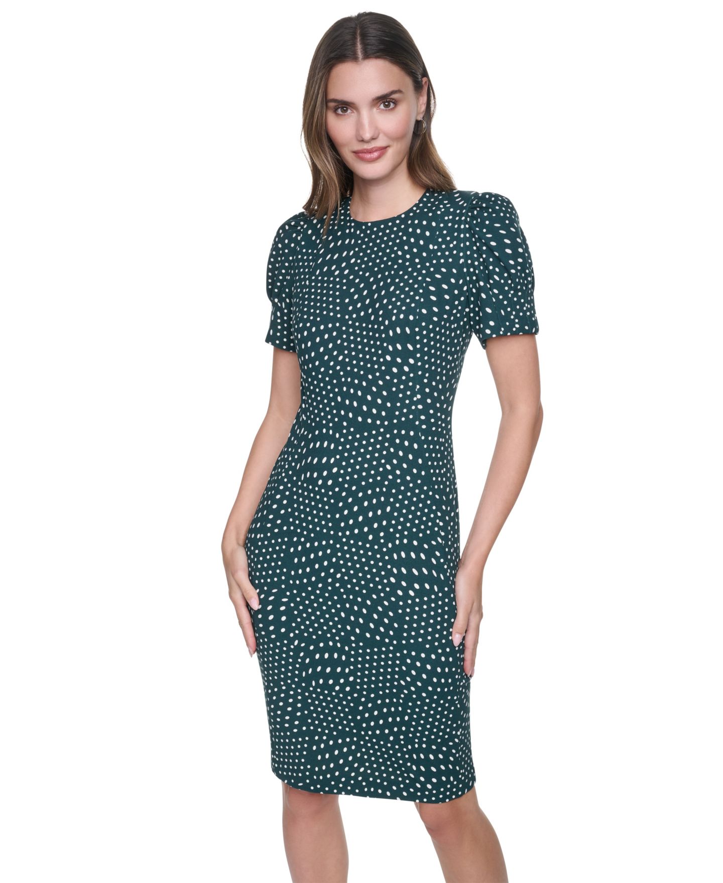 Женское платье DKNY Puff-Sleeve Polka-Dot Knee-Length, цвет: Кокосовый — фото 2