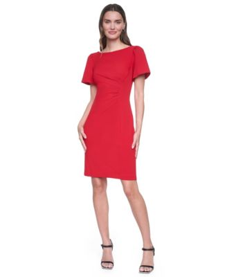 Women's Short-Sleeve Boat Neck Ruched Dress
