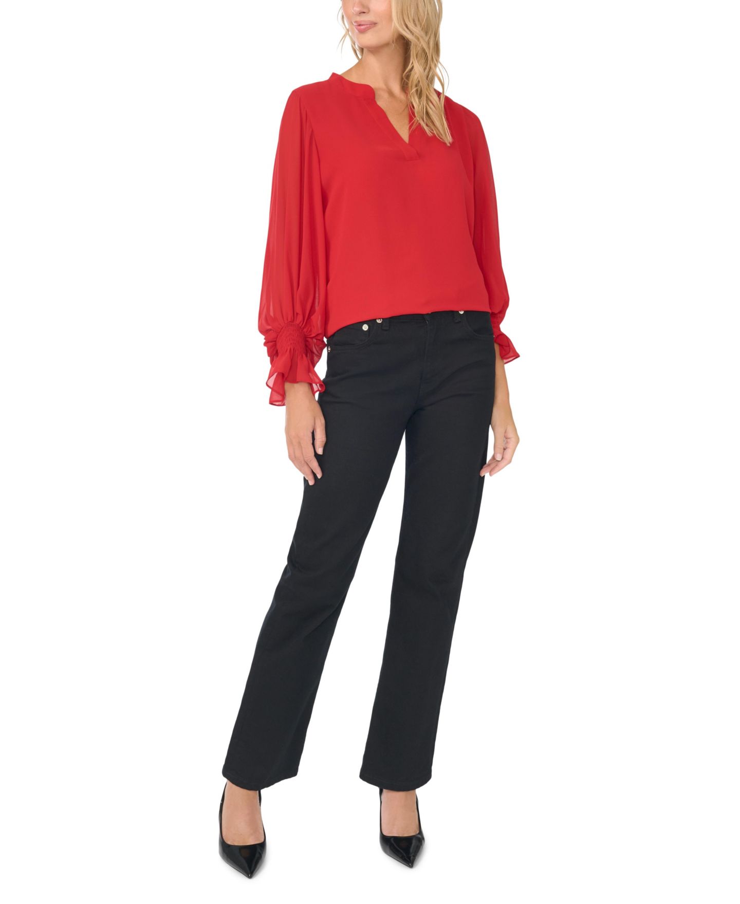 Женский топ Vince Camuto Split-Neck Long-Sleeve Top, цвет: Красный — фото 2
